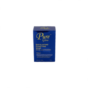 A box of pure soap with blue and gold lettering.