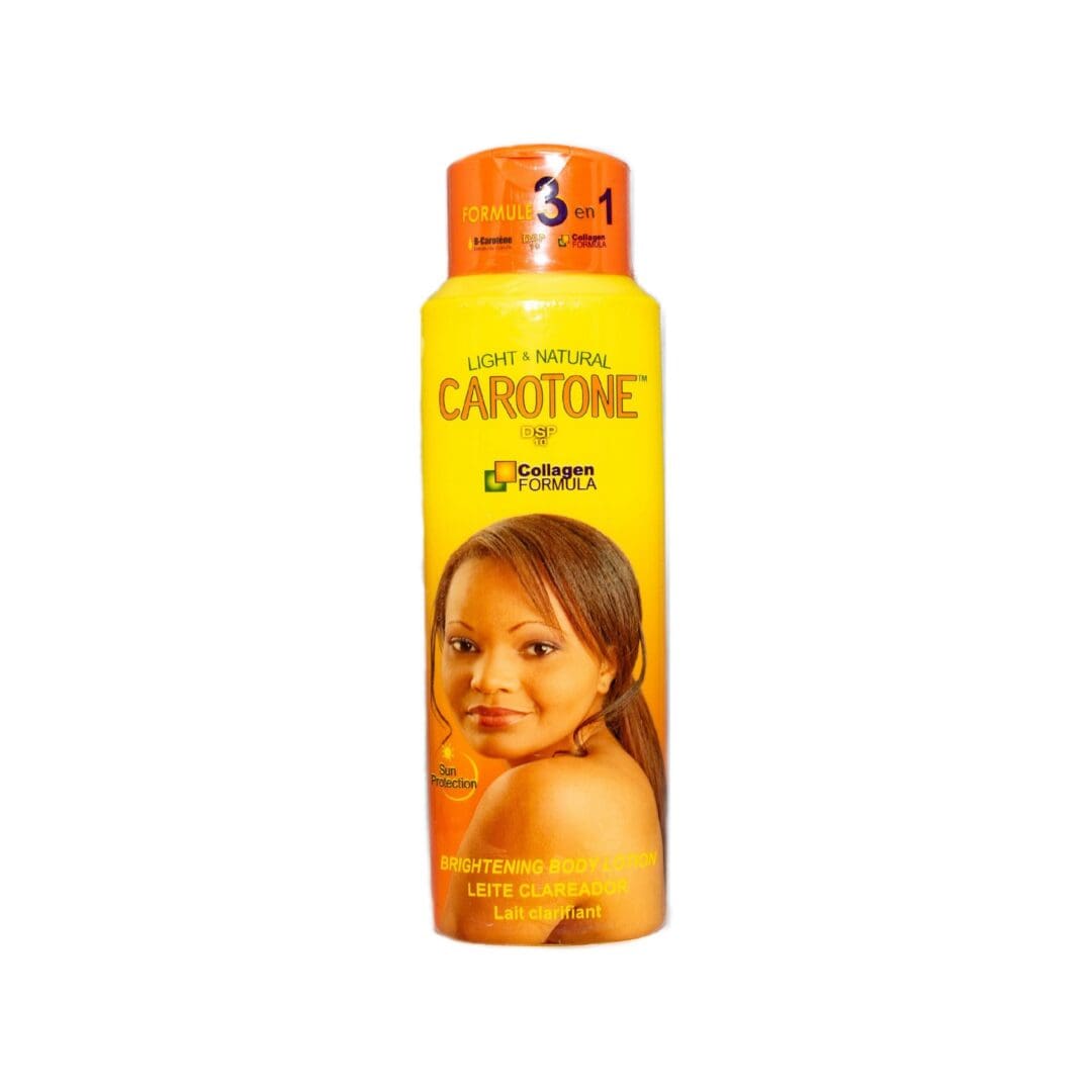 A bottle of carotone lotion with a picture of a child.