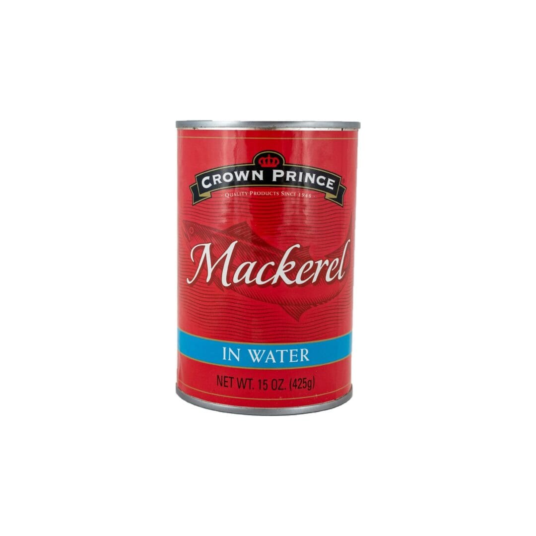 A can of canned food with the name " mackeral ".