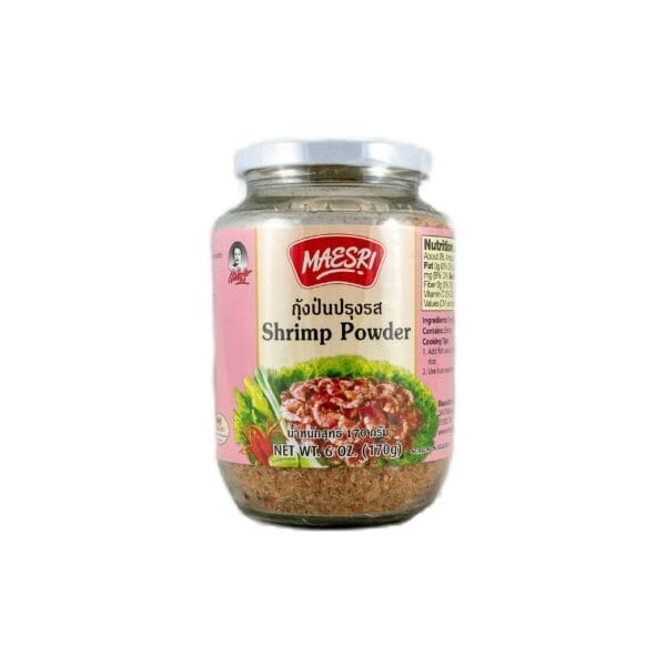 A jar of shrimp powder is shown.