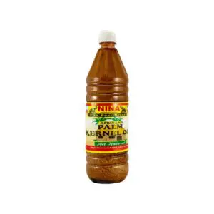 A bottle of palm kernel oil on a white background