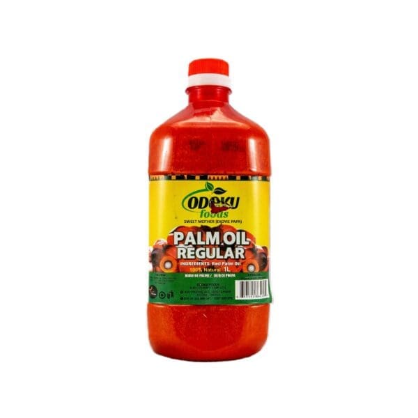 A bottle of palm oil is shown.