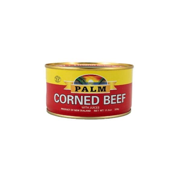 A can of corned beef is shown.