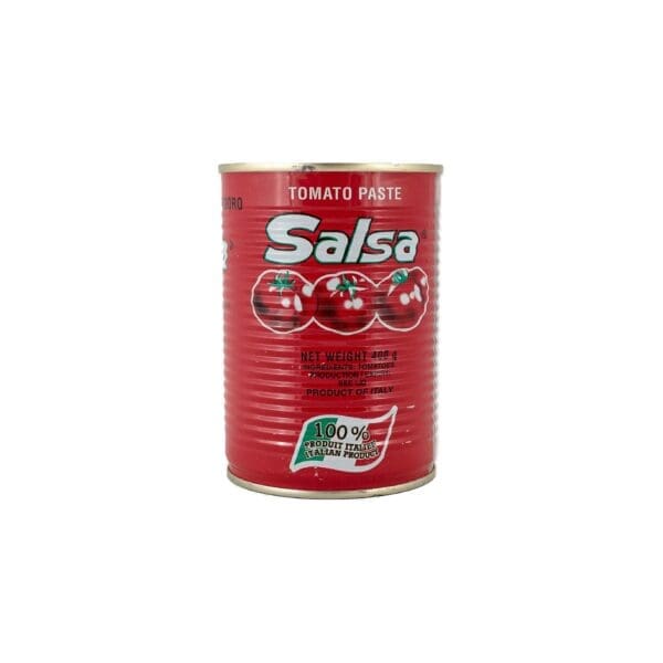 A can of salsa with tomatoes on top.