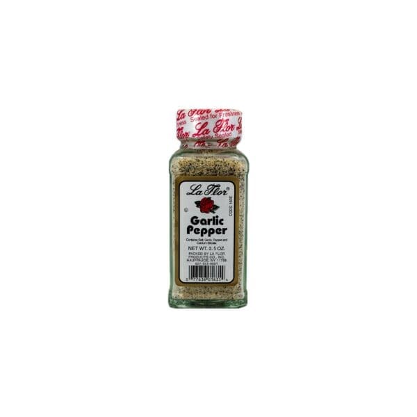 A jar of garlic pepper seasoning.