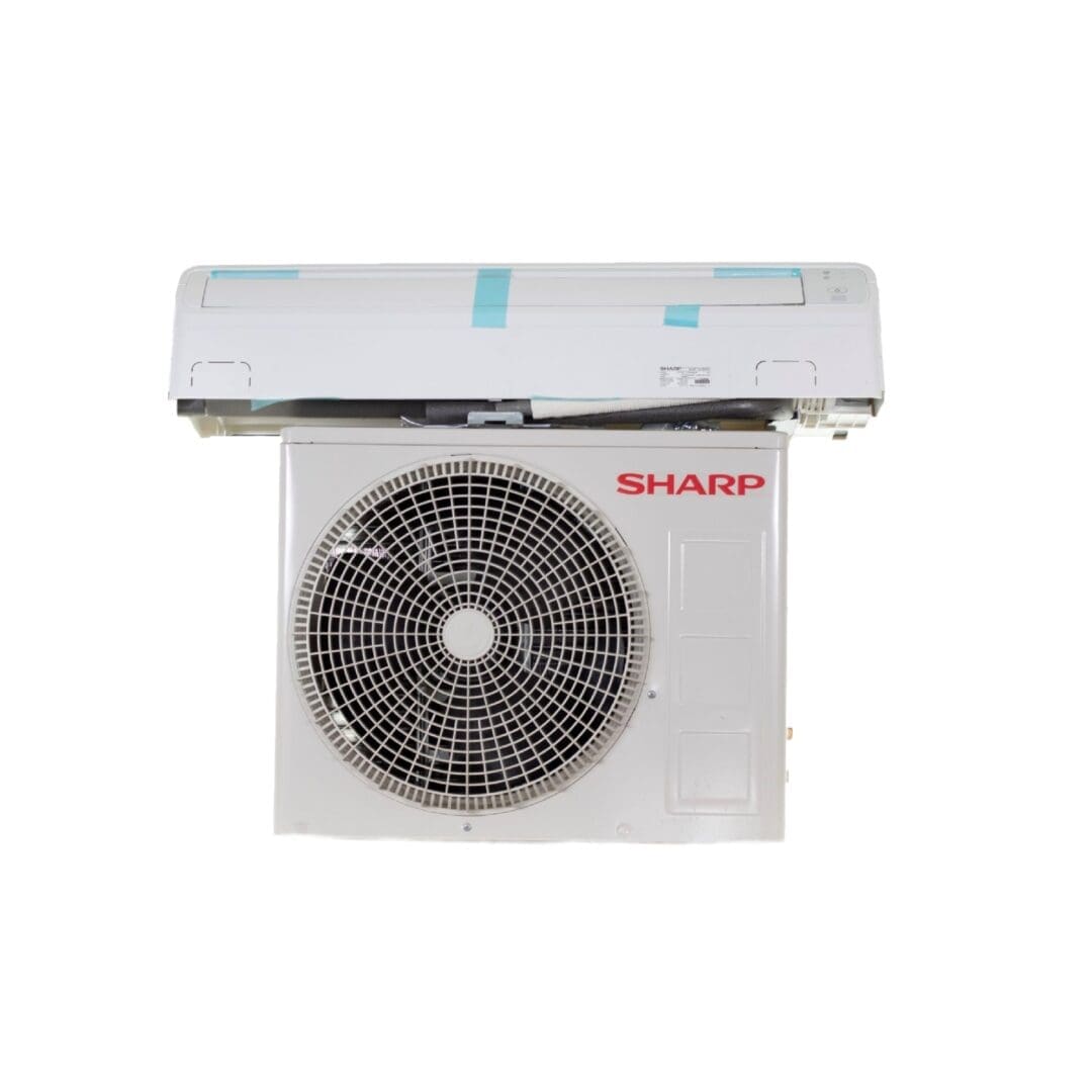 A white air conditioner with a fan on top of it.