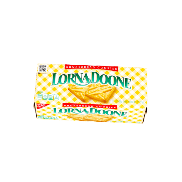 A box of lorna doone biscuits on a table.