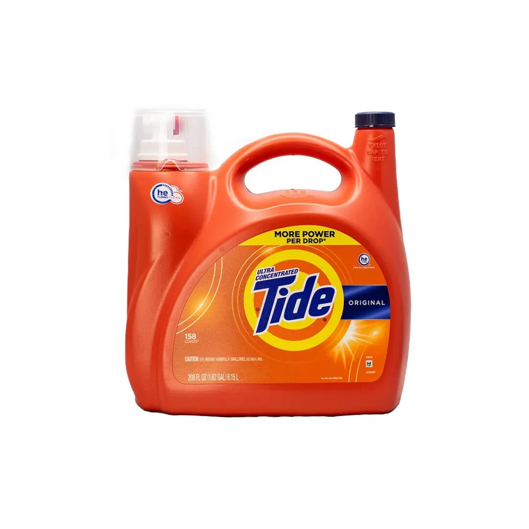 A gallon of tide detergent sitting on top of a table.