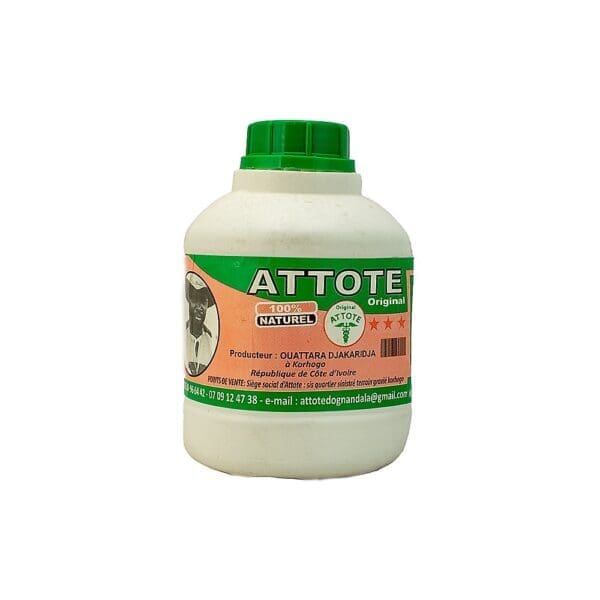 A bottle of food with the word attote on it.